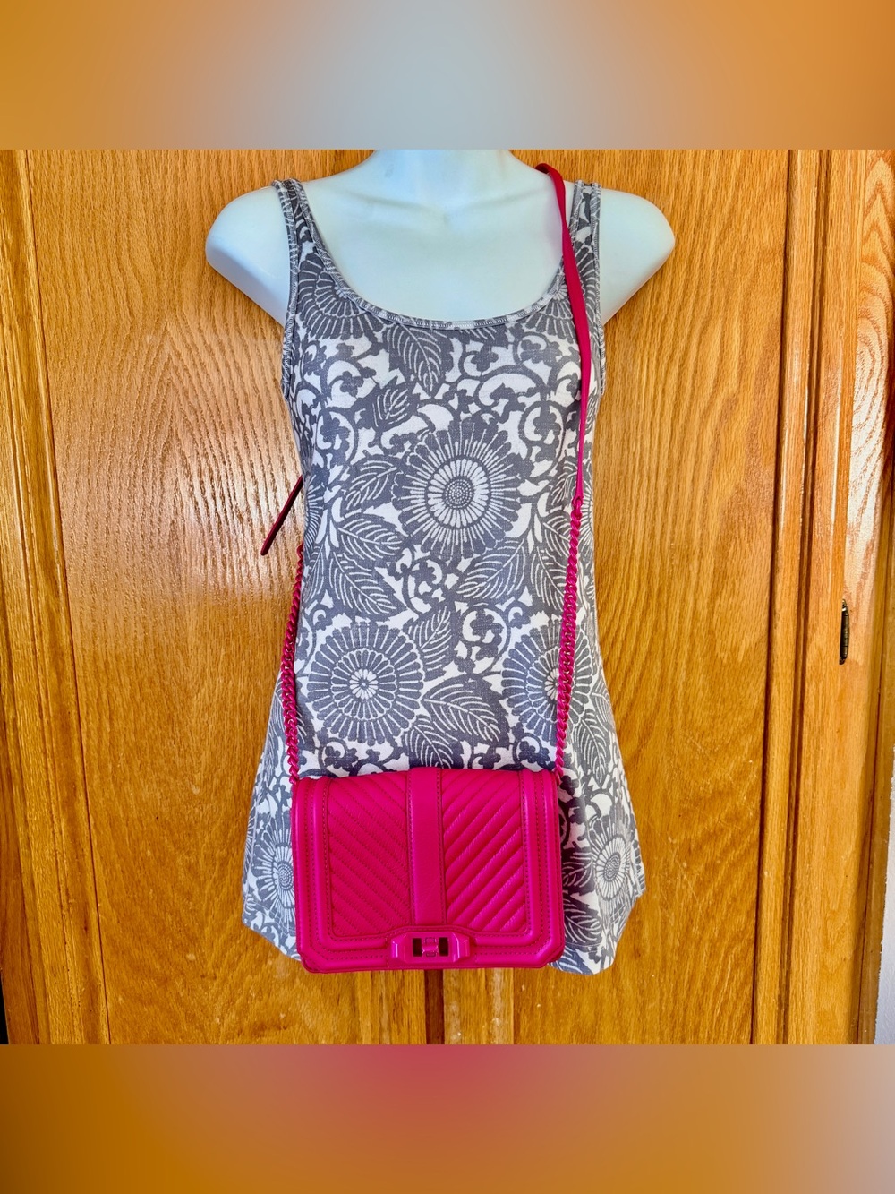 Rebecca Minkoff Chevron Quilted Small Love Crossbody vibrant pink